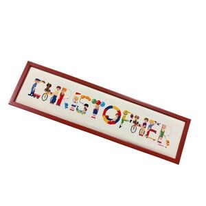 Vintage Handmade Cross Stitch Name CHRISTOPHER Framed Nursery Wall Decor 1980s